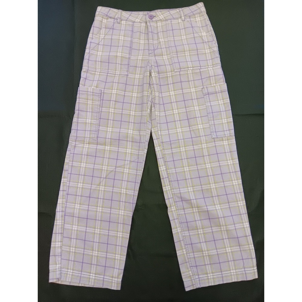 Divided Purple Plaid Cargo Pants Womens Mid Rise Straight Leg Pastel Y2K Size 10